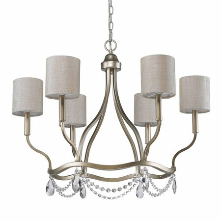 HOMEROOTS 24 x 30.5 x 30.5 in. Margaret 6-Light Washed Gold Chandelier with Fabric Shades & Crystal Accents 398048